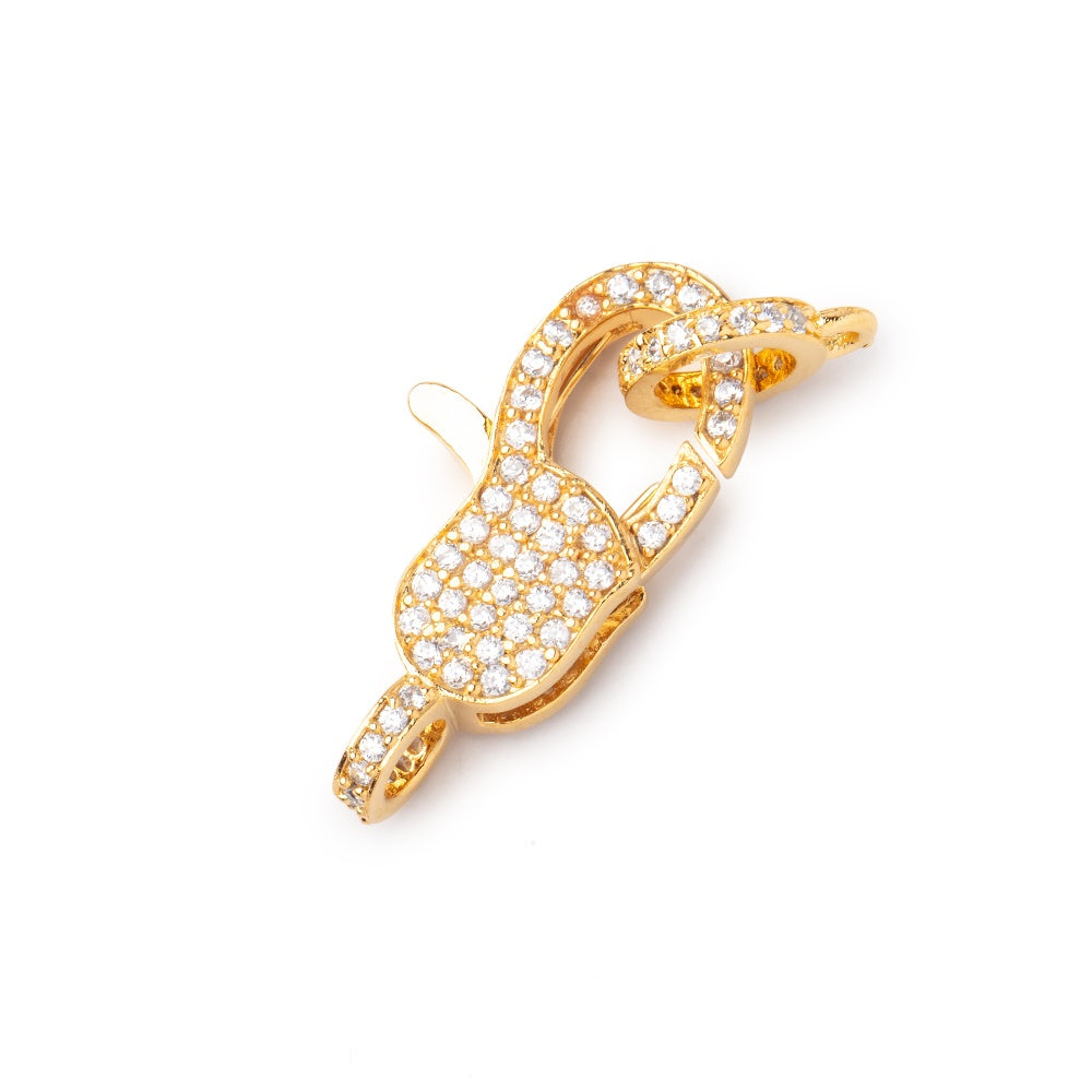  25x10mm Vermeil Pave CZ Lobster Clasp with CZ Ring 1 piece 