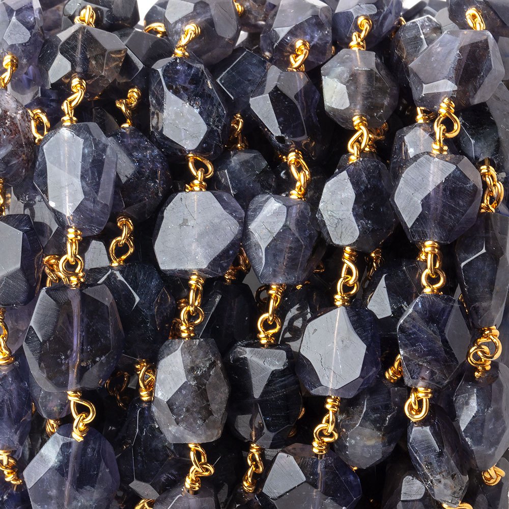  10x8mm Iolite faceted nugget Vermeil Chain by the foot 21 pieces 