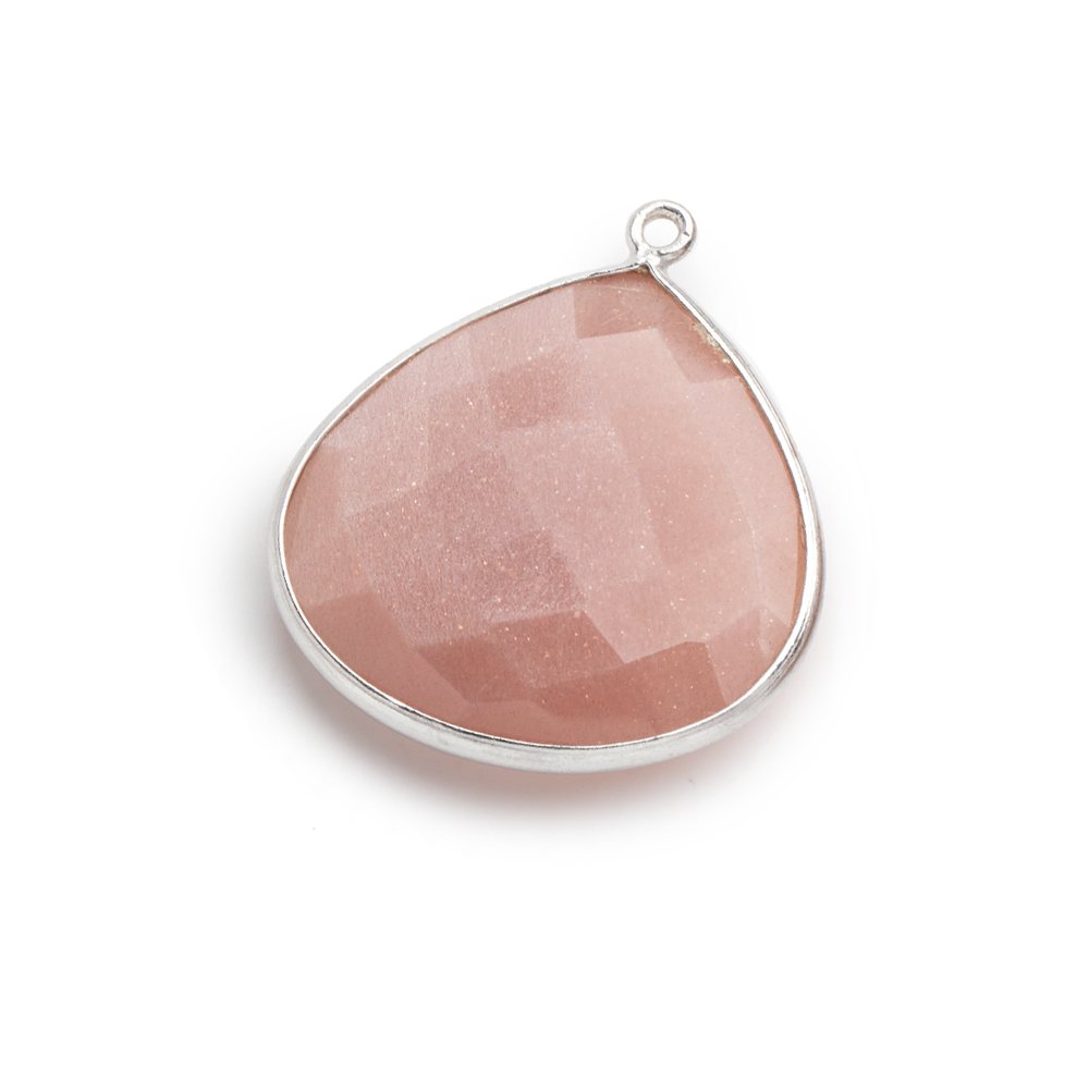  26x26mm Silver .925 Angel Skin Peach Moonstone faceted heart Pendant 1 piece 