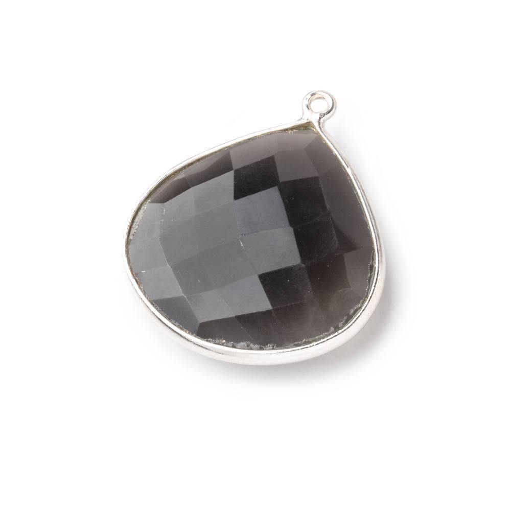  26x26mm Silver .925 Platinum Dark Grey Moonstone faceted heart Pendant 1 piece 