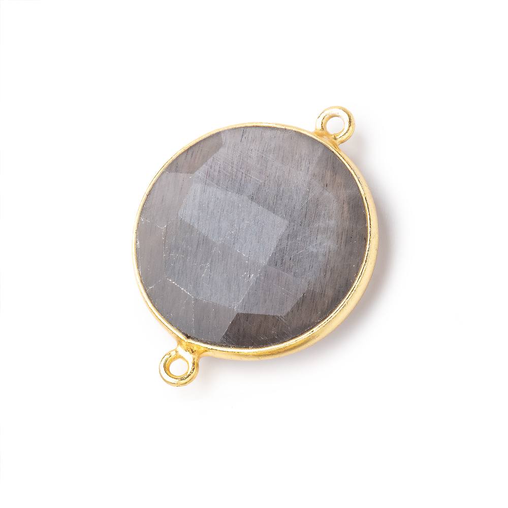  22mm Vermeil Bezeled Platinum Brownish Grey Moonstone Coin Focal Bead Connector 1 piece 