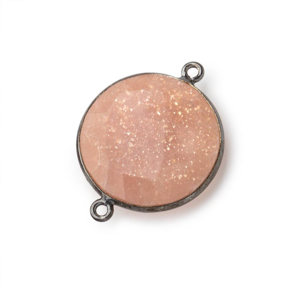  22mm Black Gold .925 Bezeled Angel Skin Peach Moonstone Coin Focal Bead Connector 1 piece 