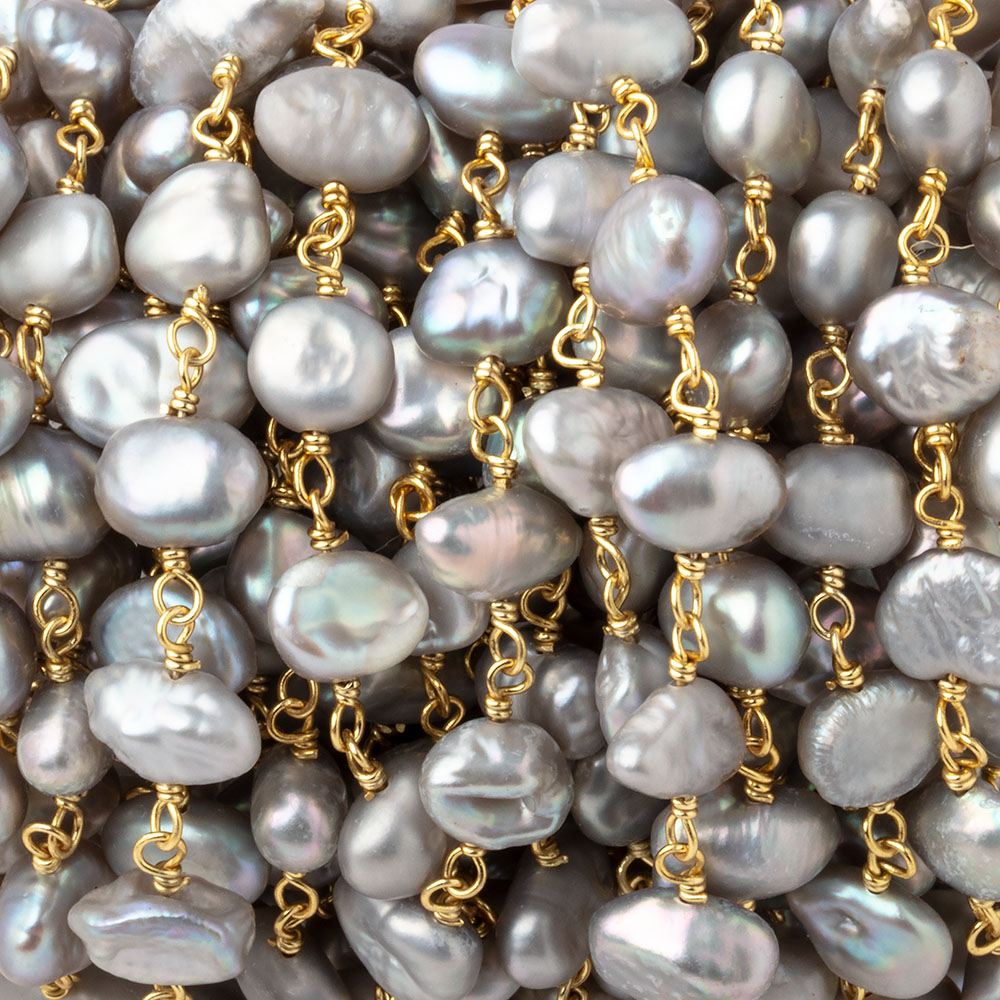  7x7-9x6mm Silver Rose' Keshi Pearl Vermeil Chain by the foot 