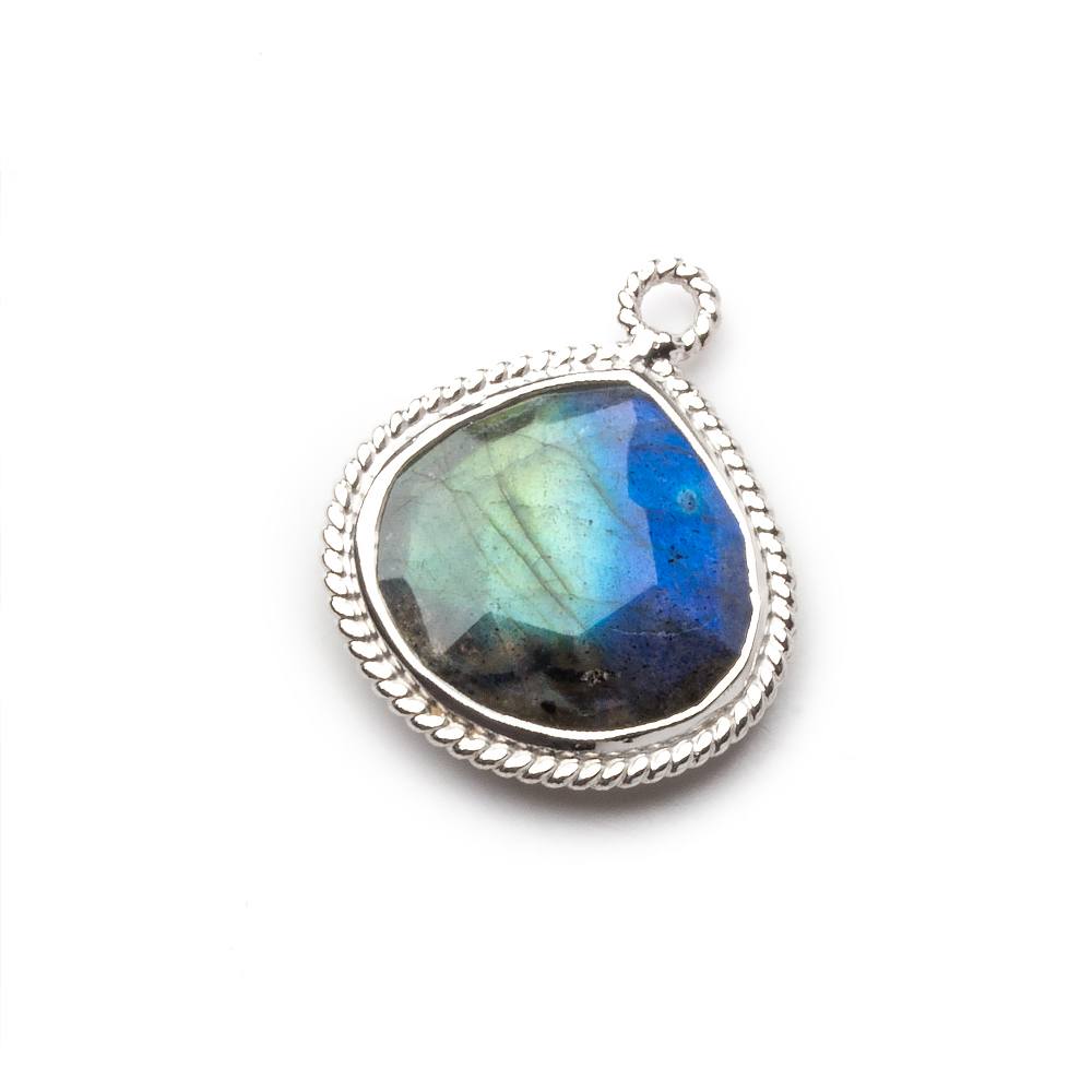  18mm Sterling Silver Rope Bezel Labradorite Heart Pendant 1 focal bead 