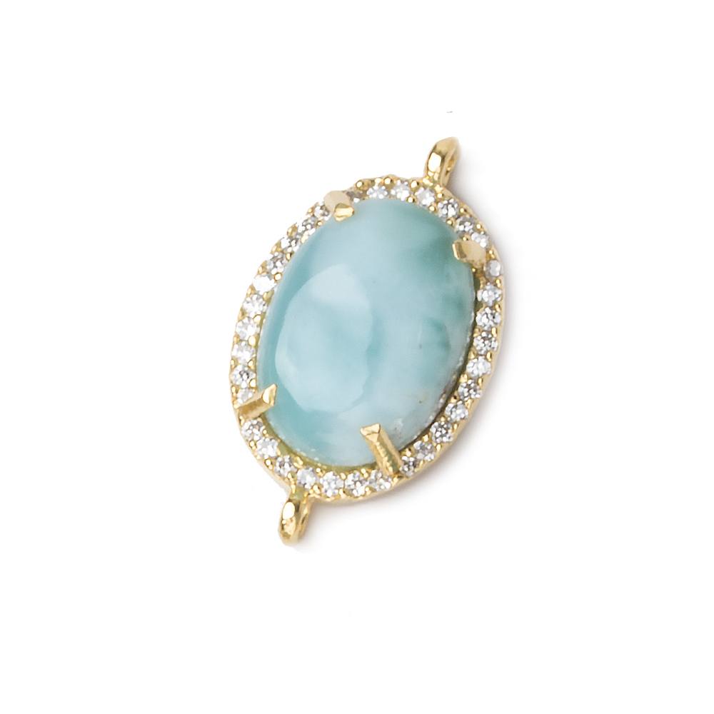 18x13mm Vermeil Bezel White CZ and Larimar Oval Connector 1 focal piece 