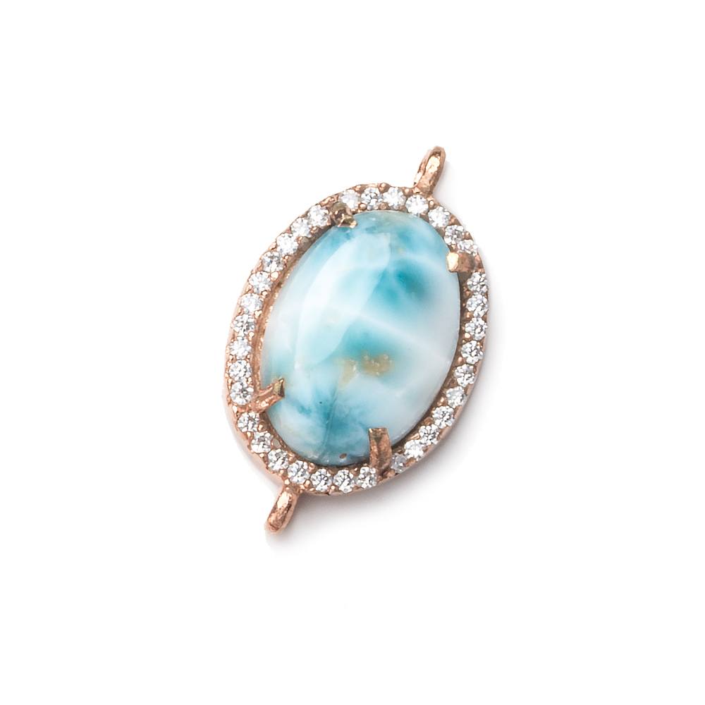  18x13mm Rose Gold Bezel White CZ and Larimar Oval Connector 1 focal piece 