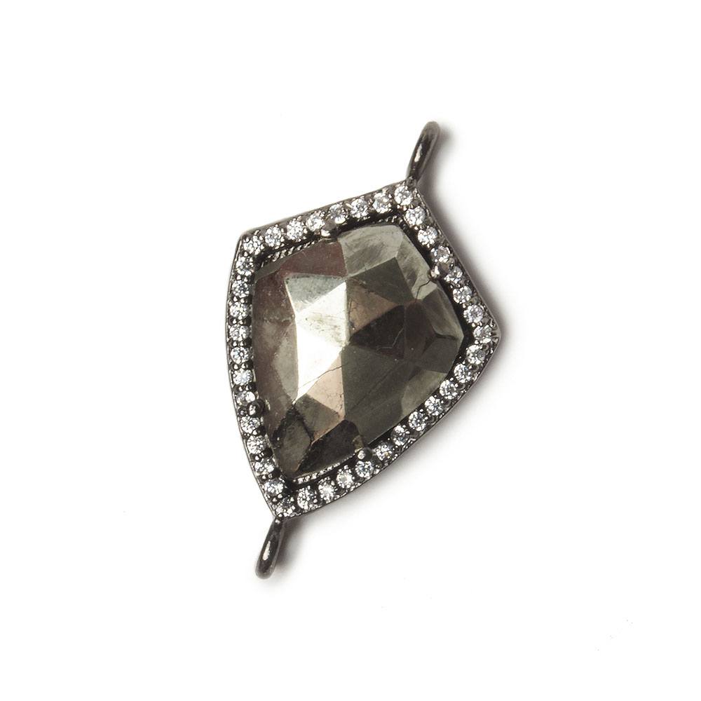  19.5x15mm Black Gold Bezel White CZ and Pyrite Shield Connector 1 focal piece 