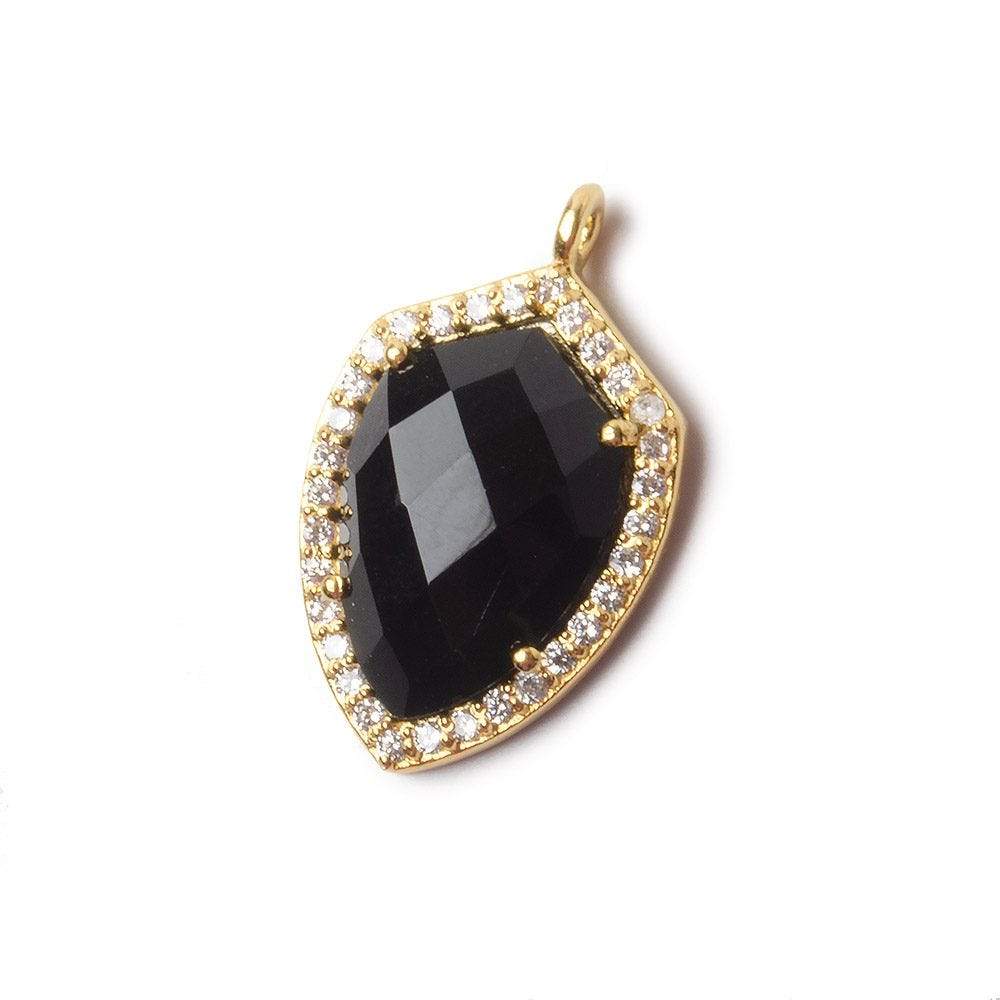  19.5x15mm Vermeil Bezel White CZ and Black Chalcedony Shield Pendant 1 piece 
