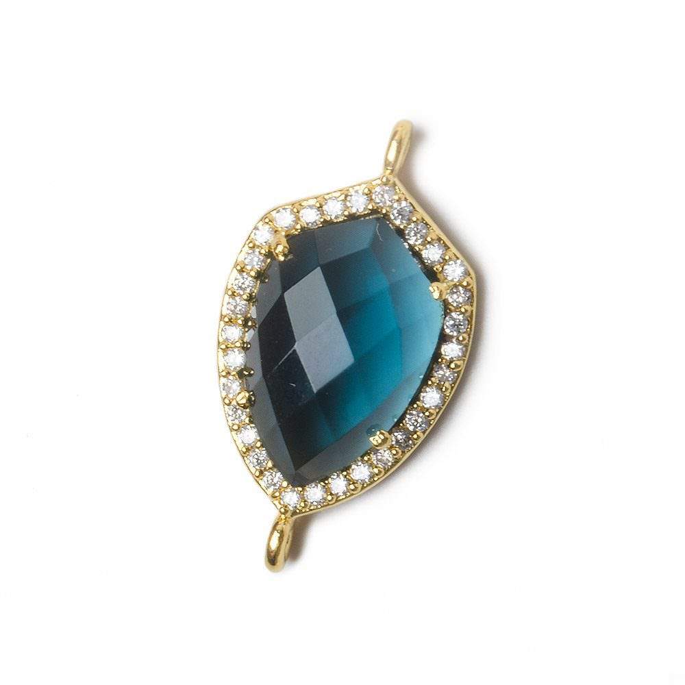  19.5x15mm Vermeil Bezel CZ and London Blue Quartz Shield Connector 1 piece 