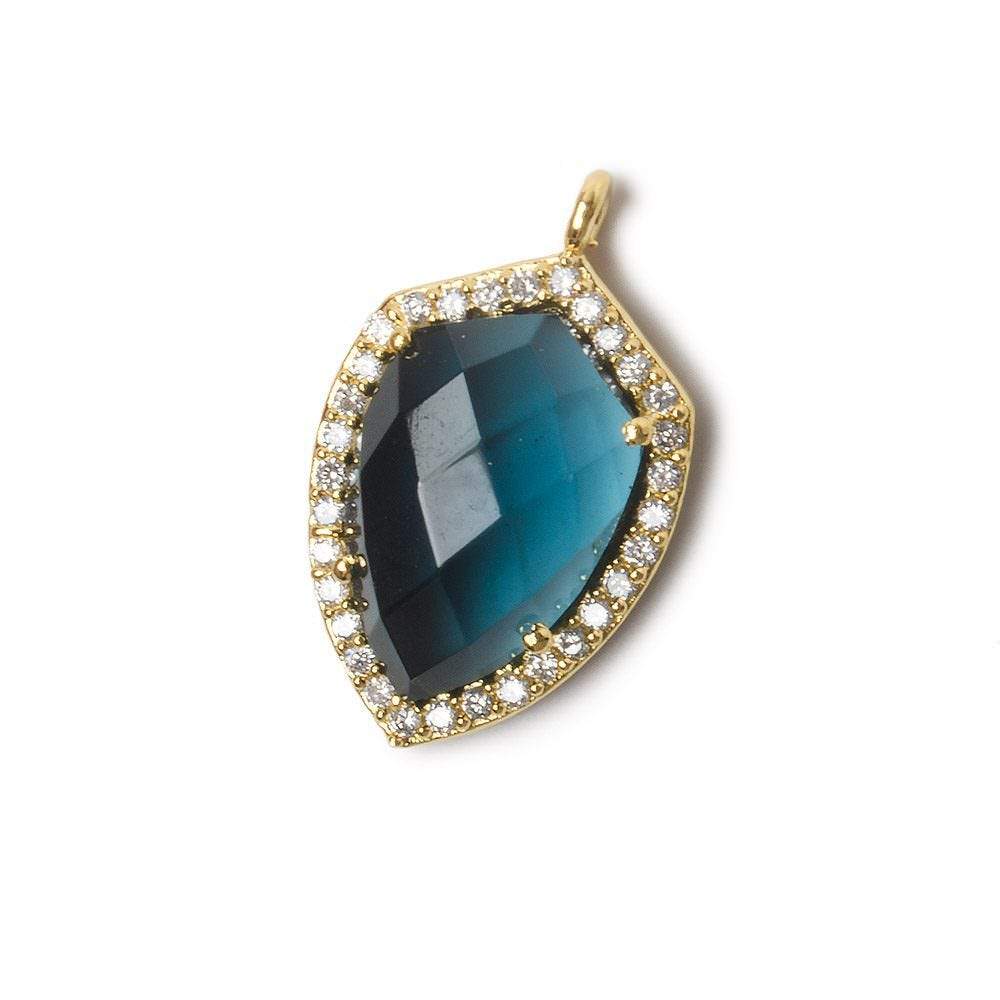 19.5x15mm Vermeil Bezel White CZ and London Blue Quartz Shield Pendant 1 piece 