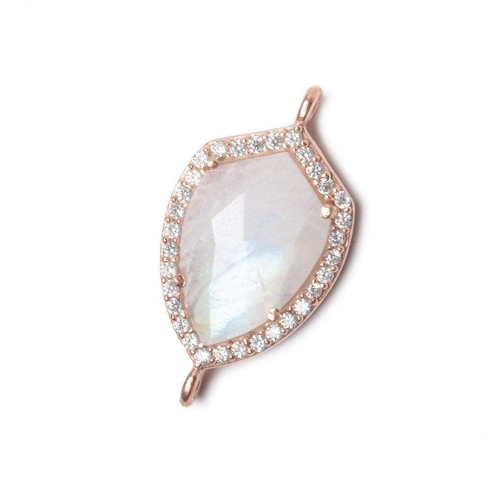  19.5x15mm Rose Gold Bezel White CZ and Rainbow Moonstone Shield Connector 1 focal piece 