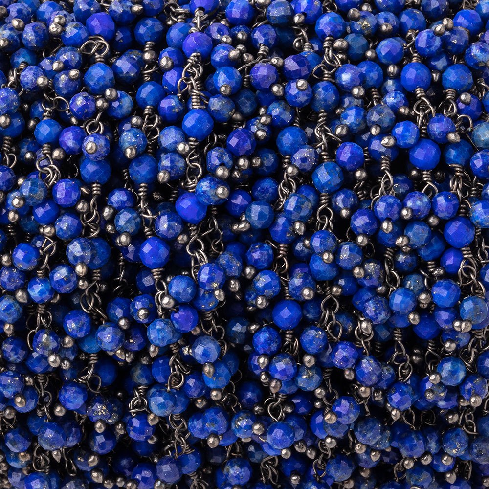  3mm Lapis Lazuli micro-faceted round Black Gold Dangling Chain by the foot 