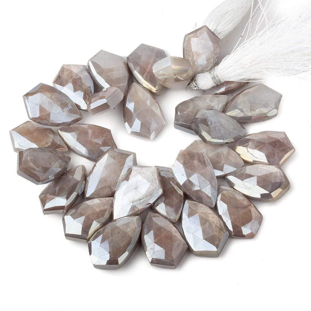  19x13-22x13mm Mystic Light Platinum Grey Moonstone Faceted Shields 8 inch 28 beads 