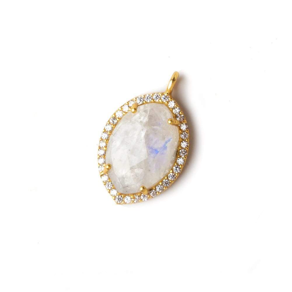  19x14mm Vermeil CZ Bezel Rainbow Moonstone Marquise Pendant 1 piece 
