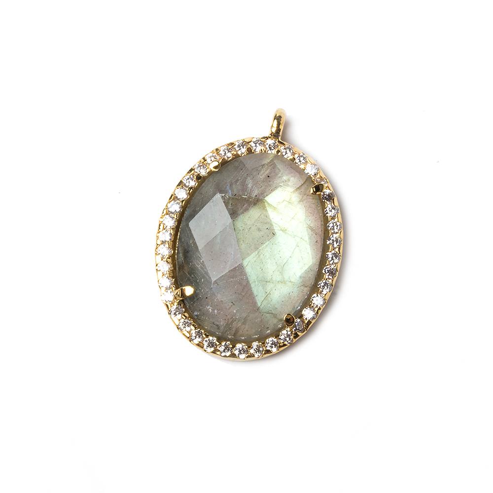  19x15mm Vermeil Bezeled White CZ and Labradorite Oval Pendant 1 piece 