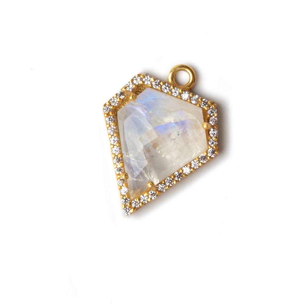  19x17mm Vermeil CZ Bezel Rainbow Moonstone Modified Shield Pendant 1 piece 