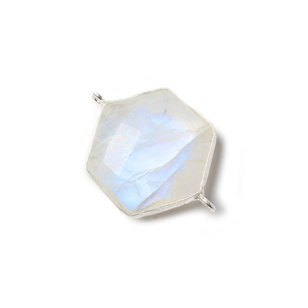 21x19mm Sterling Silver bezel Rainbow Moonstone Faceted Hexagon Connector 1 focal bead 
