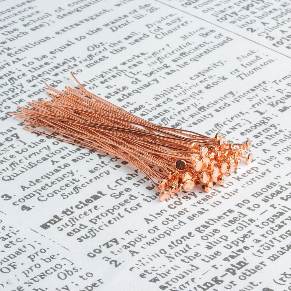  2 inch length Copper Headpin with flat circular head, 28 Gauge 22 pcs per bag 