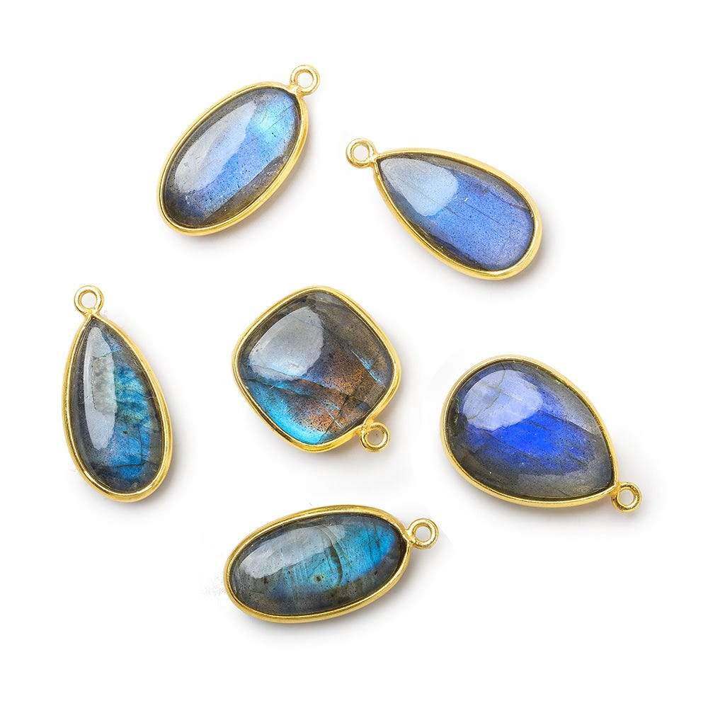  20x11-16x16mm Vermeil Bezel Labradorite Plain Mixed Shape Pendant Set of 6 pieces 