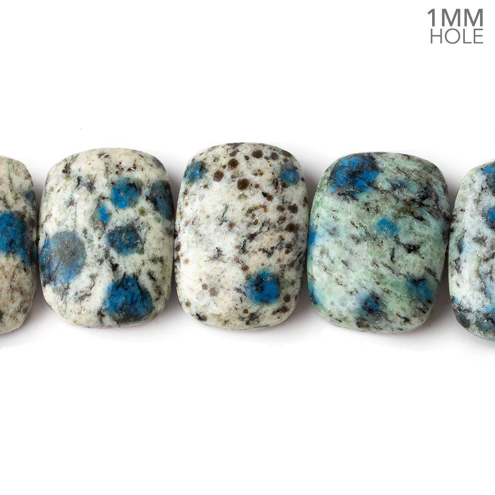  20x14mm K2 Azurite Granite "K2 Jasper" side drilled plain cushion 7.5 inch 14 beads 1mm hole 