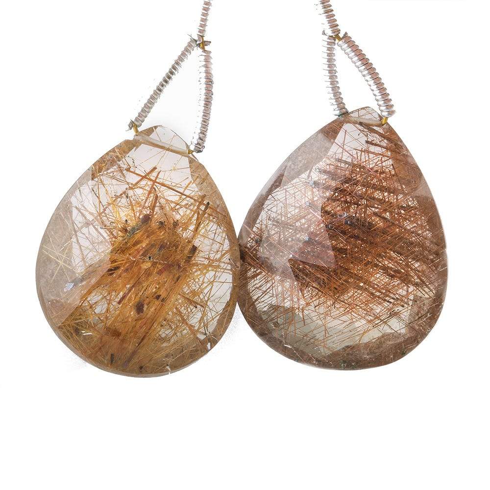  20x16mm Rutilated Quartz Faceted Pear Focal Bead 2 pieces 