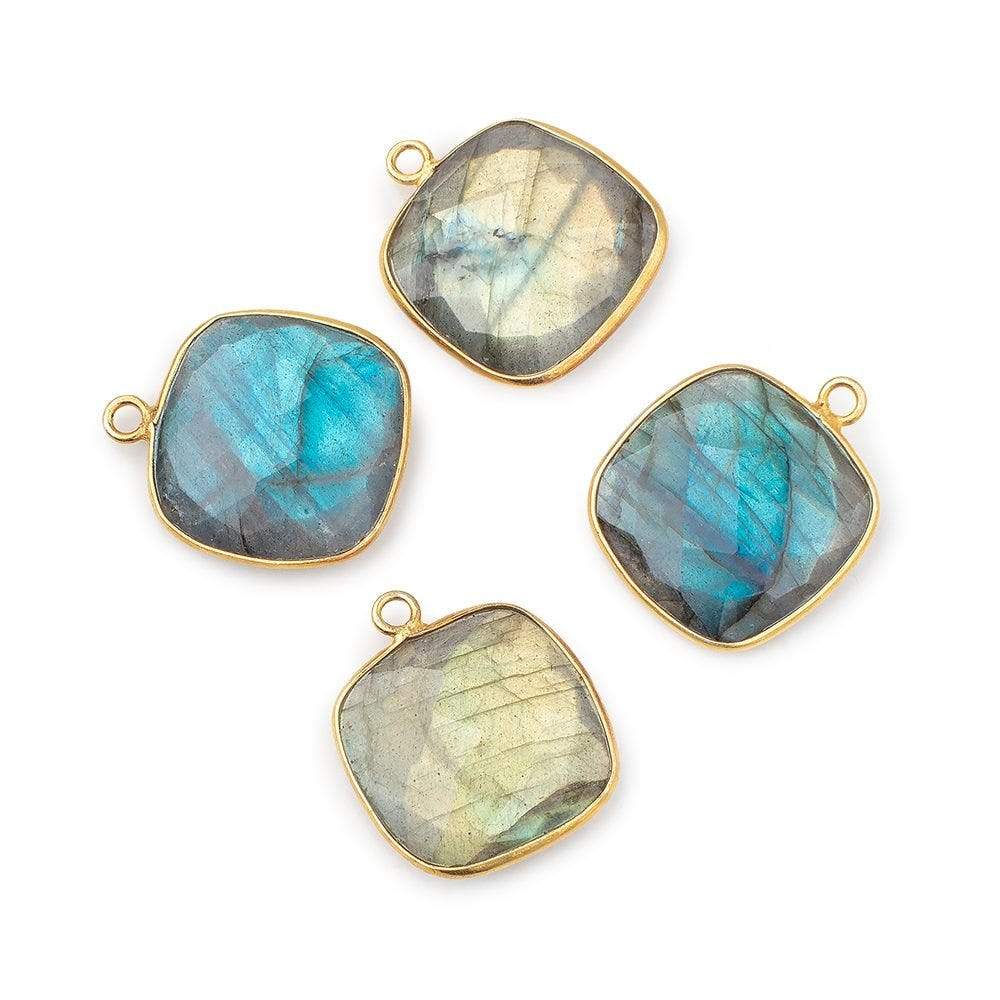  20x20mm Vermeil Bezel Labradorite faceted pillow Pendant 1 piece 