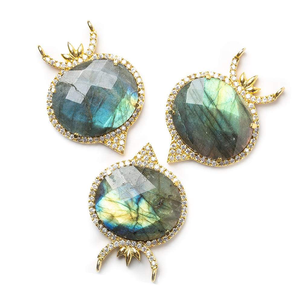  20x23mm Gold Bezel CZ & Labradorite Oval Modified East West Connector 1 focal bead 