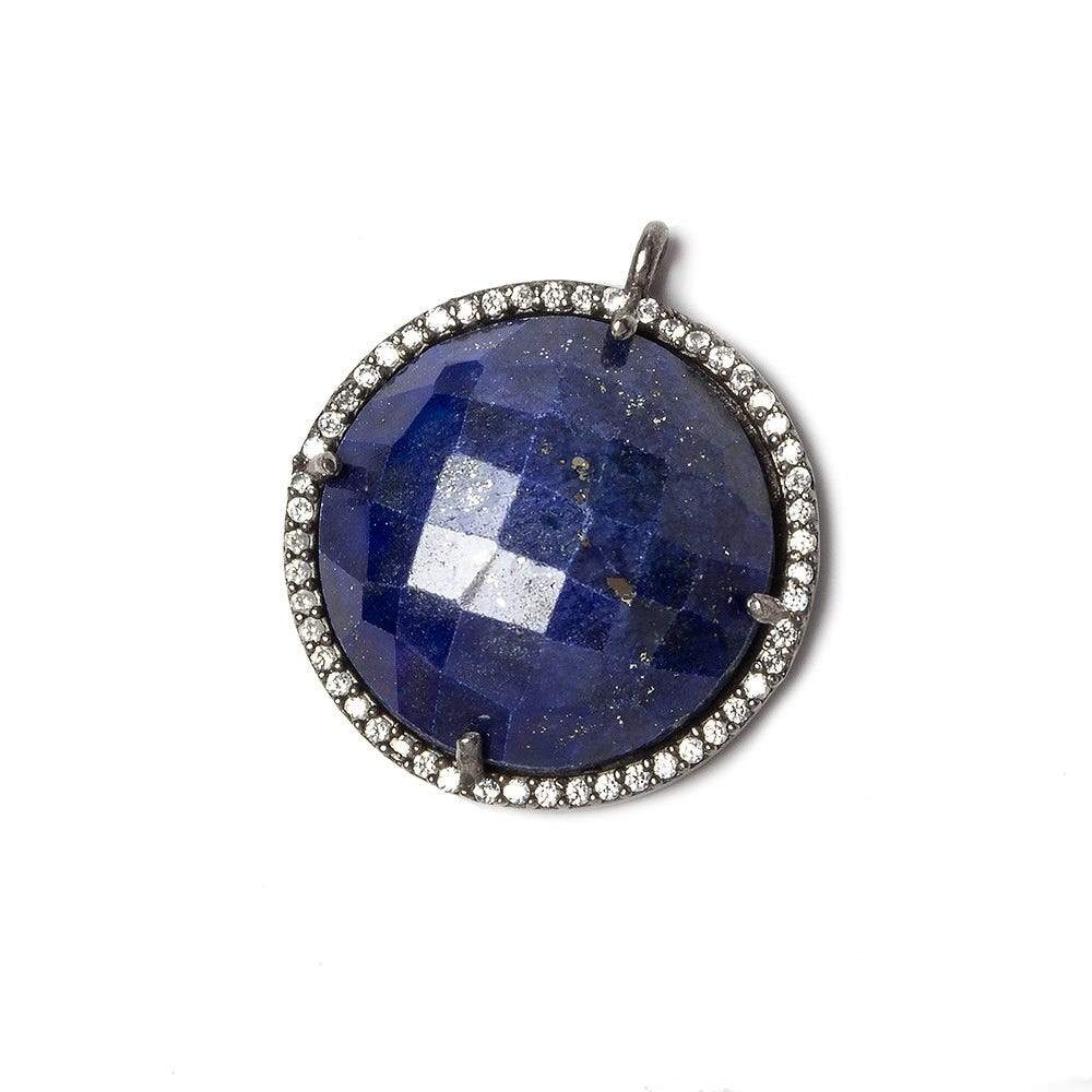  21mm Black Gold Bezel CZ & Lapis Lazuli Coin Pendant 1 focal bead 