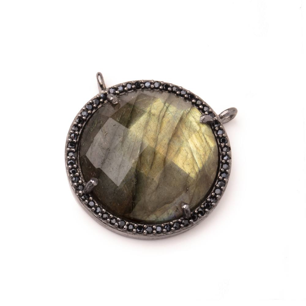  21mm Black Gold & Black CZ Bezel Labradorite Coin Connector 1 Focal Bead 