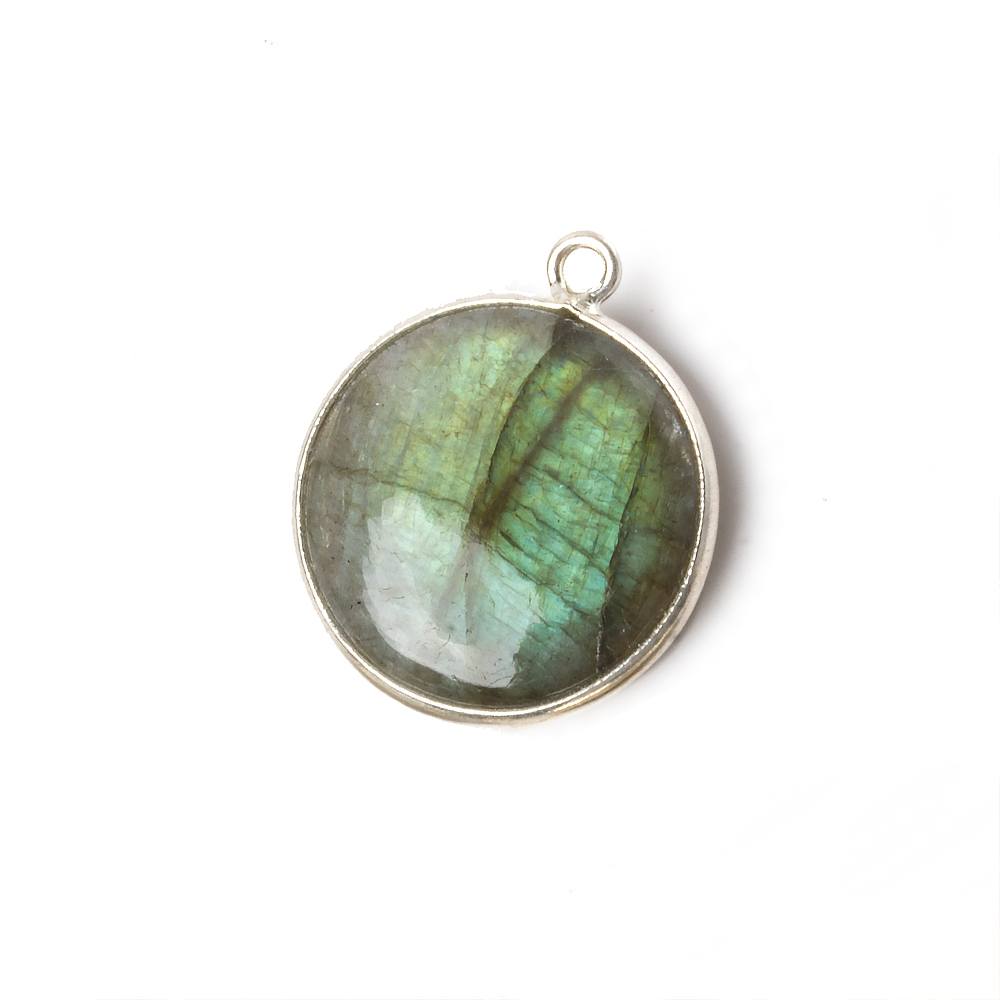  21mm Silver .925 Bezel Labradorite plain coin Pendant 1 piece 