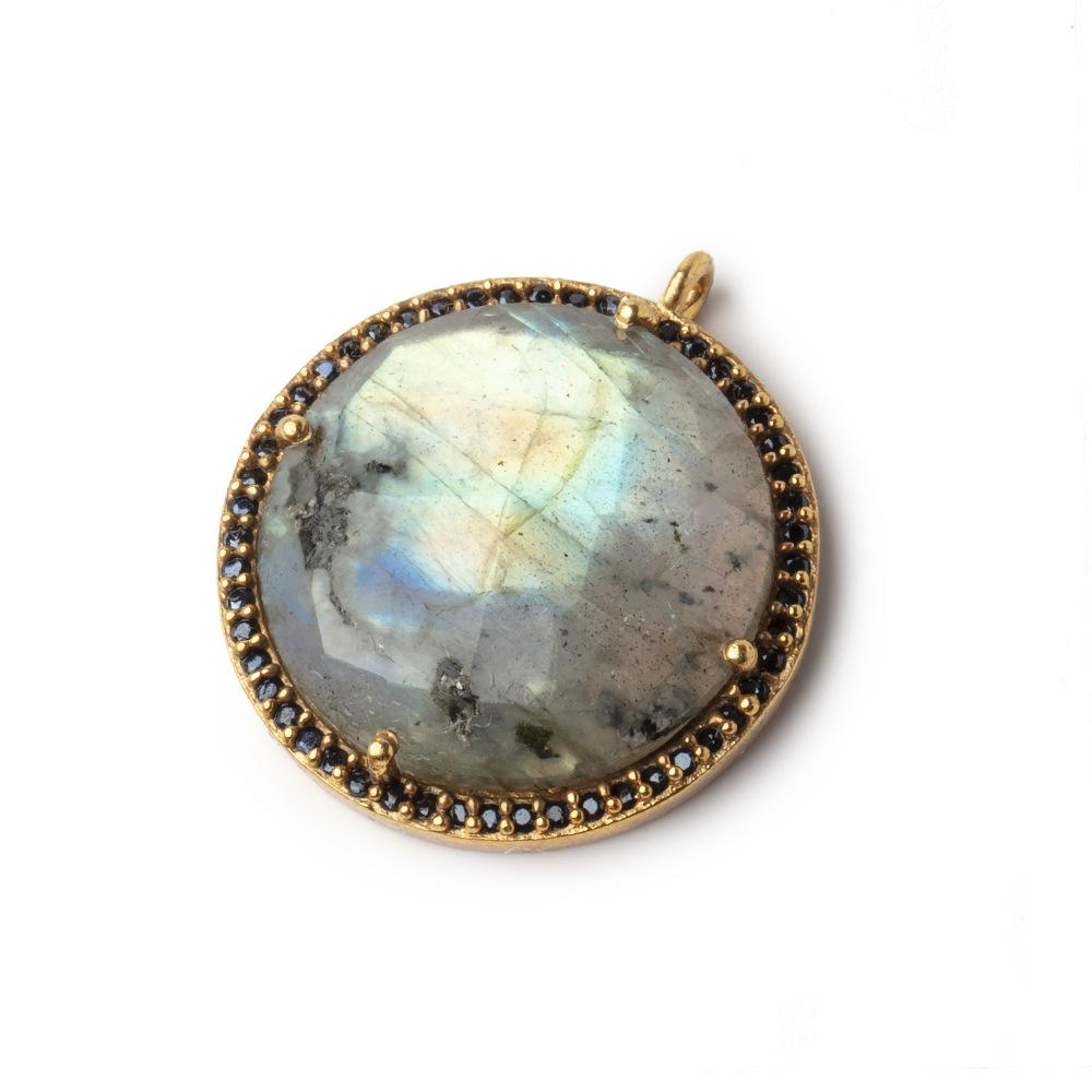  21mm Vermeil & Black CZ Bezel Labradorite Coin Pendant 1 Focal Bead 
