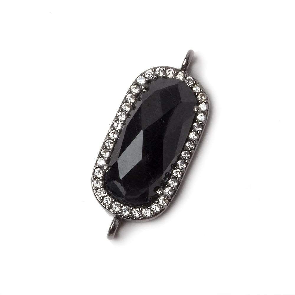  21x10.5mm Black Gold Bezeled CZ & Black Chalcedony Oval Connector 1 pc 