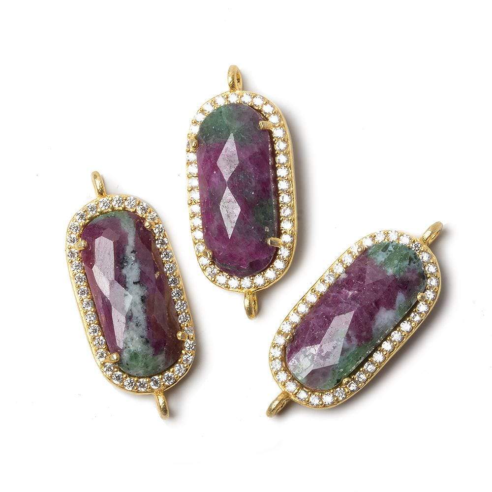  21x10.5mm Gold Bezeled CZ & Ruby in Zoisite Oval Connector 1 pc 