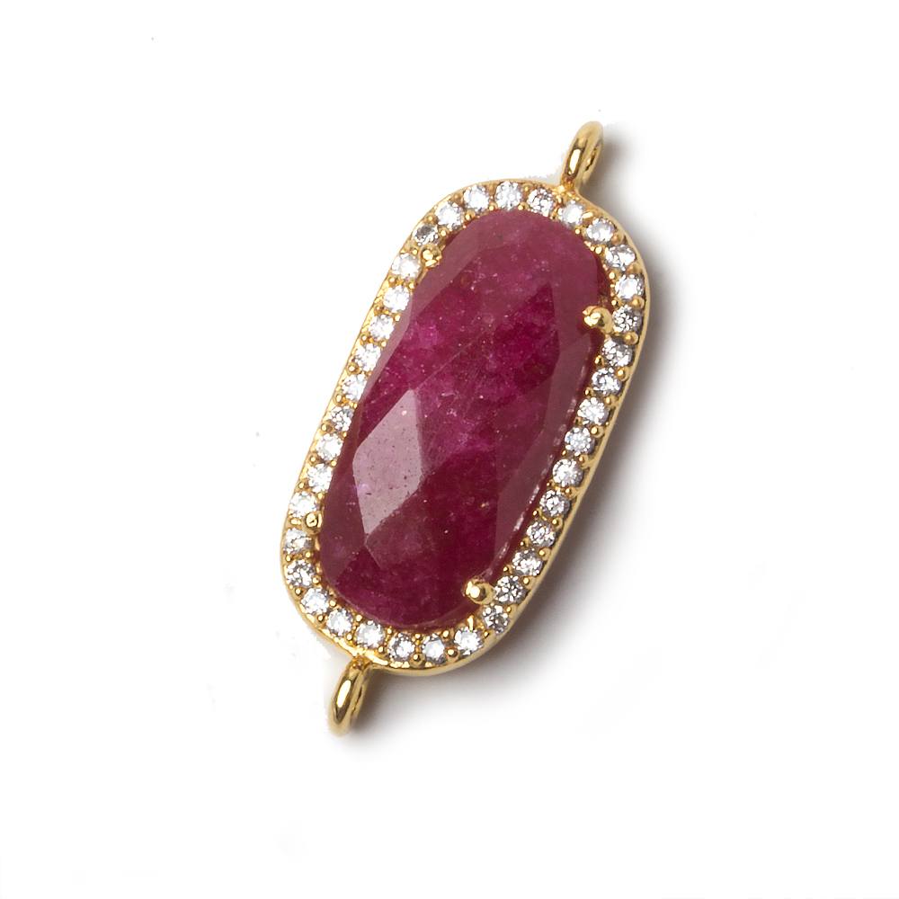  21x10.5mm Vermeil Bezeled CZ & Ruby Oval Connector 1 pc 