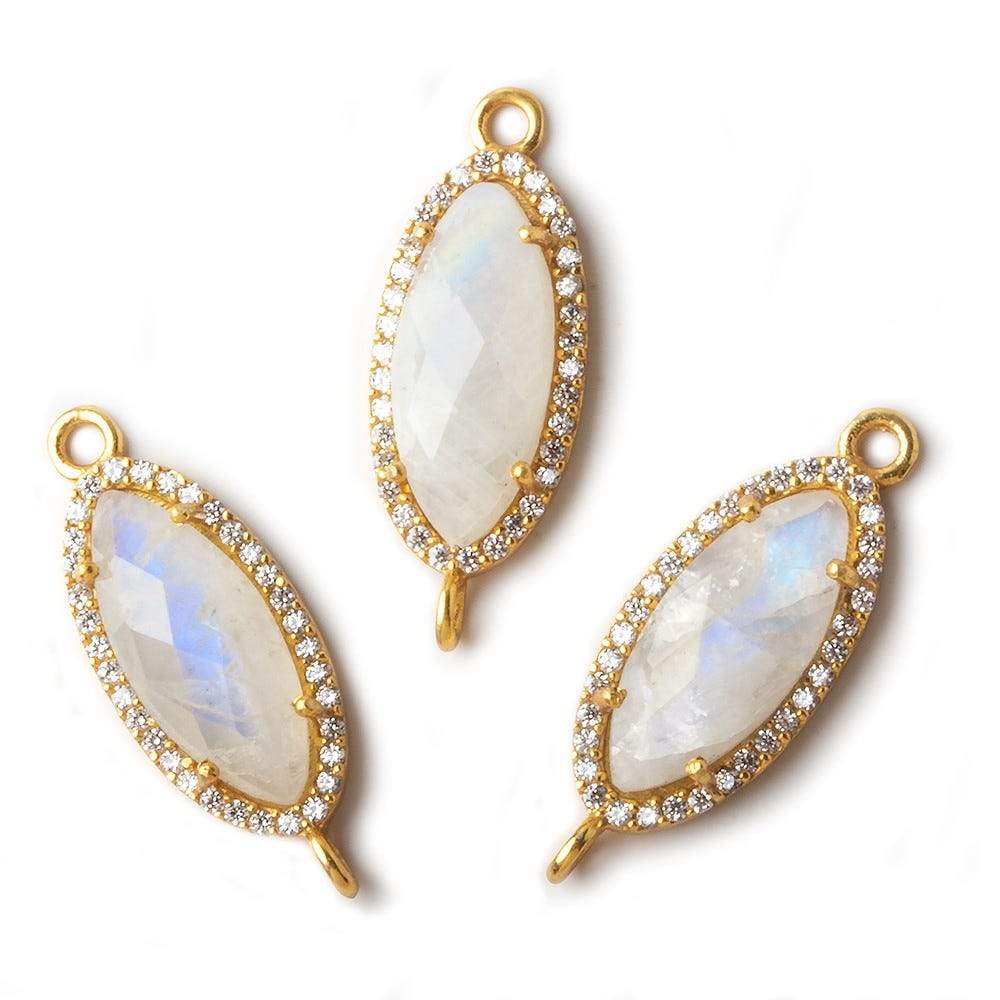  21x10mm Gold CZ Bezel Rainbow Moonstone Marquise Connector 1 piece 