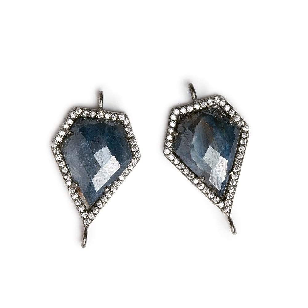  21x15mm Black Gold CZ Bezel & Blue Sapphire Modified Shield Connector 1 piece 