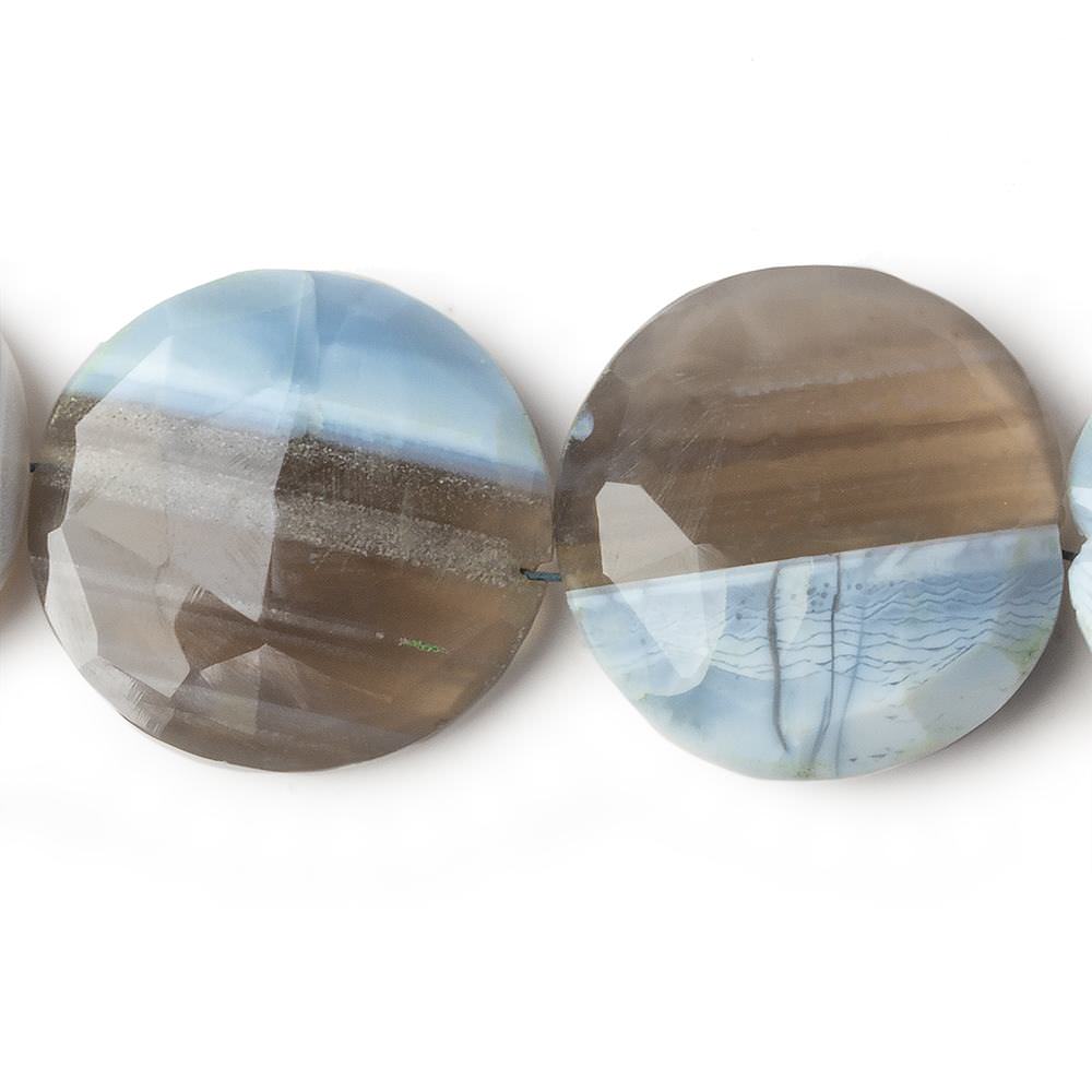  22-24mm Owyhee Blue Opal faceted coin beads 8 inch 9 pieces A 