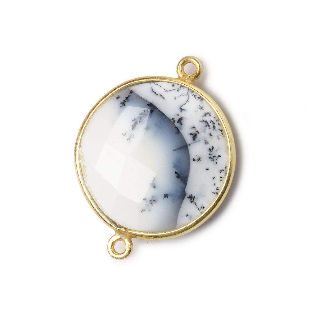  22mm Vermeil Bezeled Dendritic Opal opaque Coin Focal Bead Connector 1 pc 