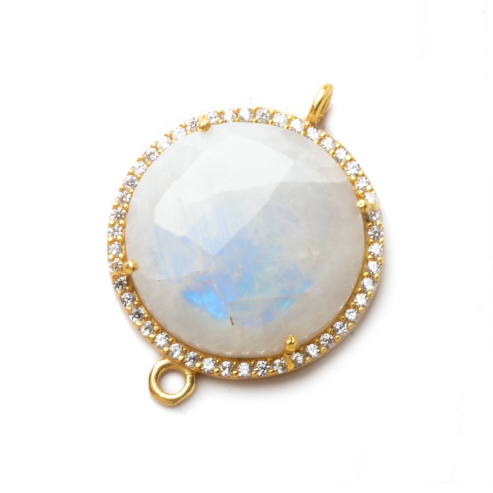  22mm Vermeil CZ Bezel Rainbow Moonstone Coin Connector 1 piece 
