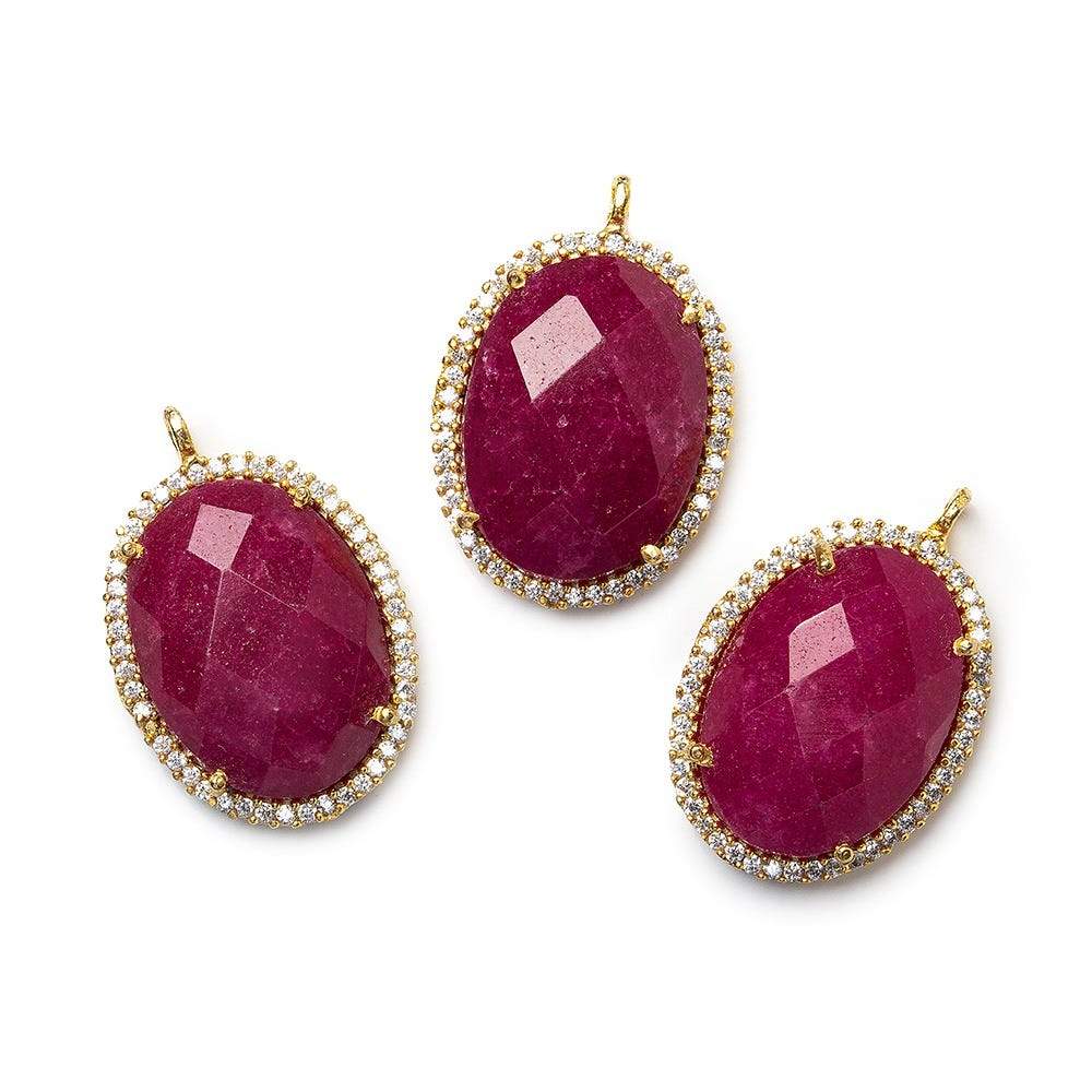  22x16.5mm Gold CZ Bezel & Dyed Ruby faceted oval Pendant 1 piece 