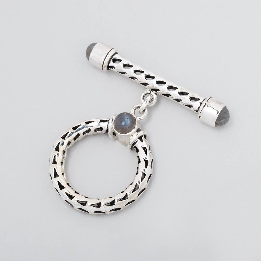  23mm Antiqued Sterling Silver Labradorite Cabochon Filigree Toggle 1 piece 