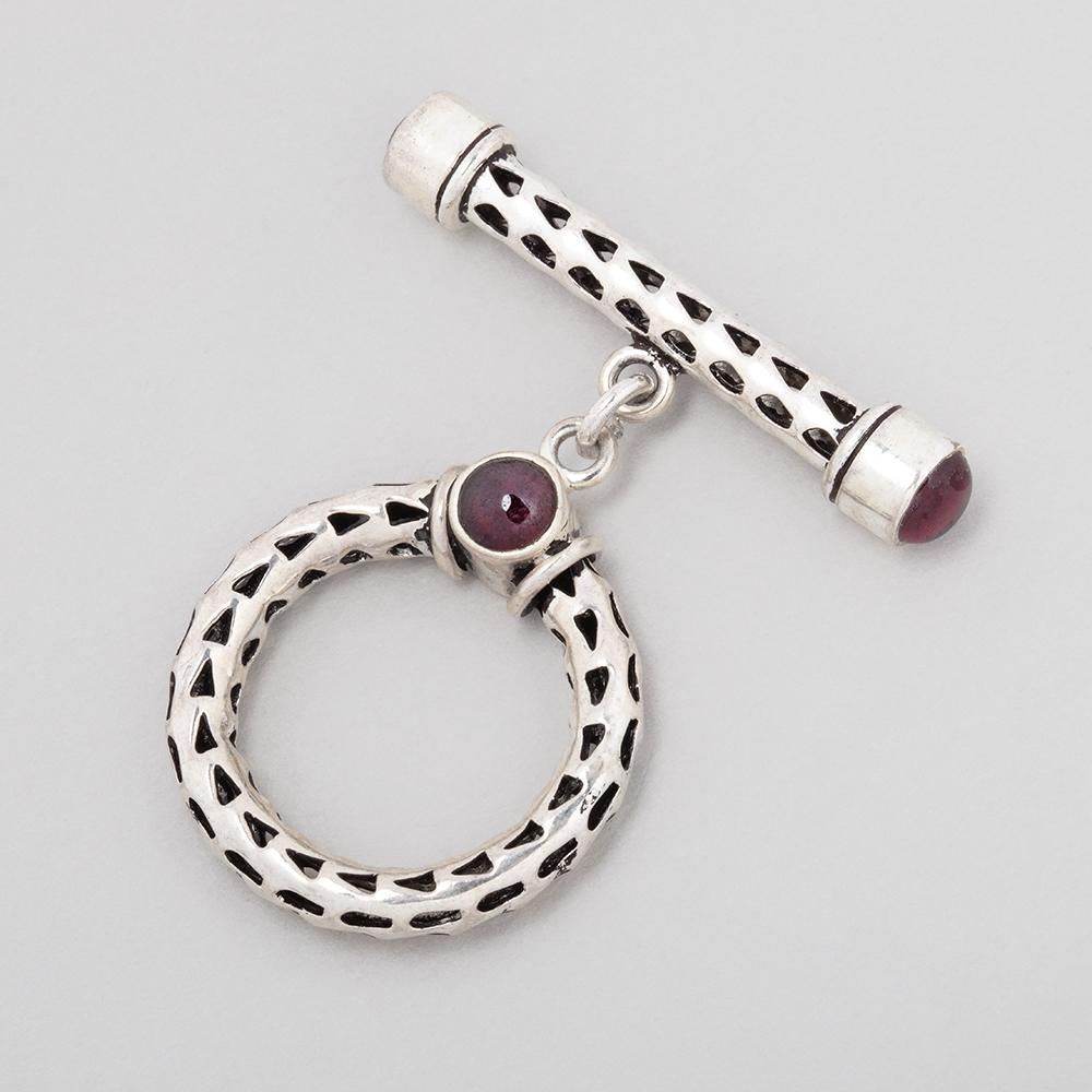  23mm Antiqued Sterling Silver Rhodolite Garnet Filigree Toggle 1 piece 
