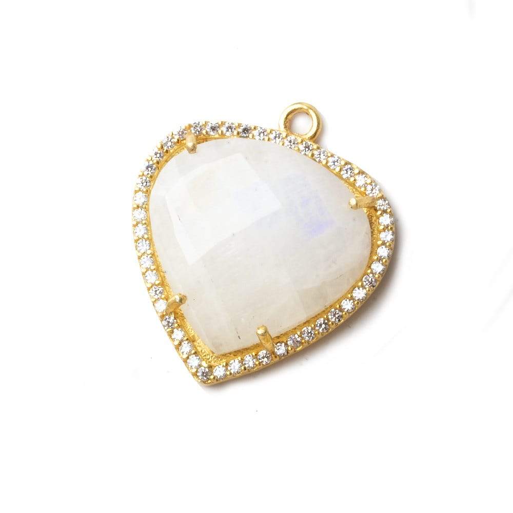  23mm Vermeil CZ Bezel Rainbow Moonstone Heart Pendant 1 piece 