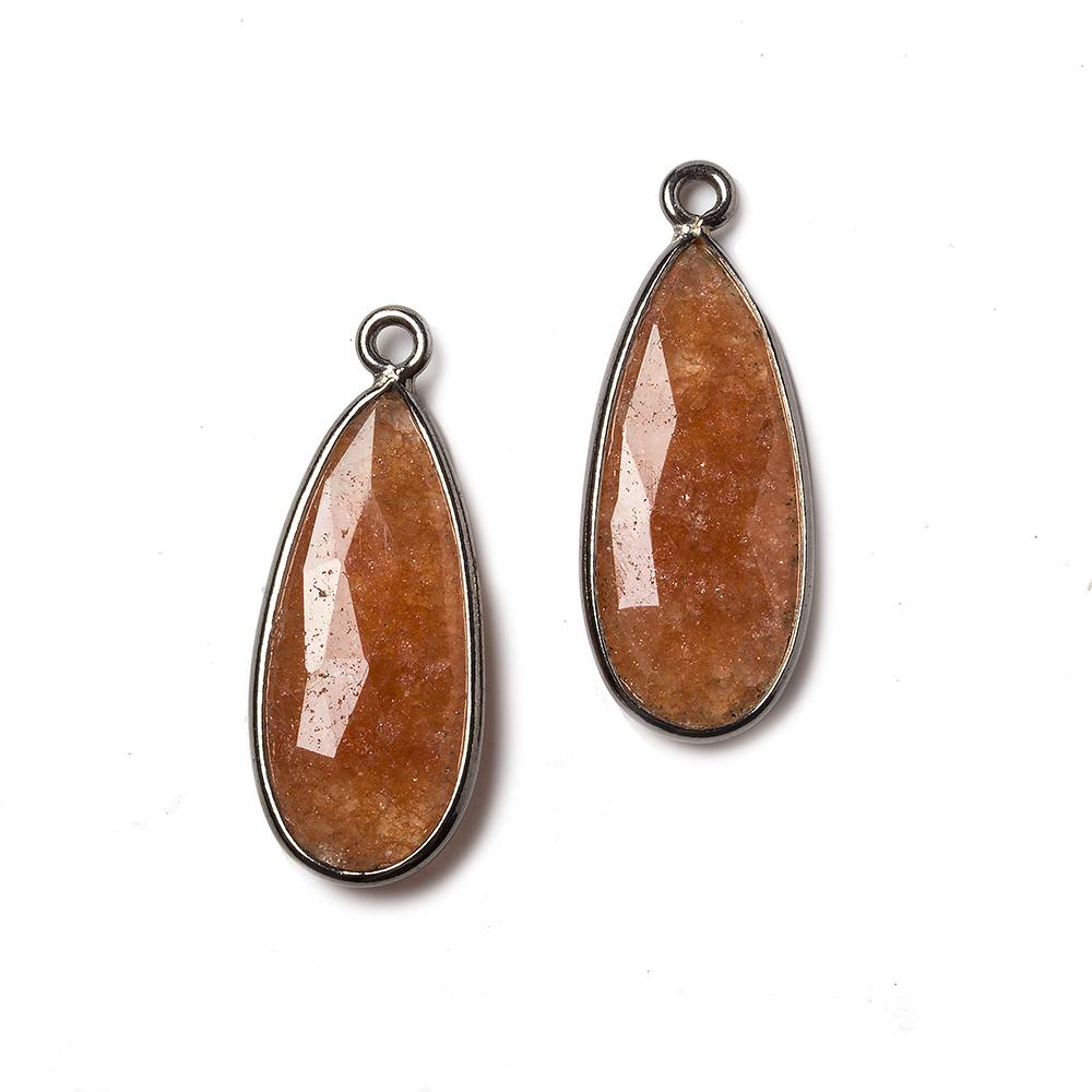  23x11mm Oxidized Silver Bezeled Peach Orange Aventurine Pear Pendant Set of 2 