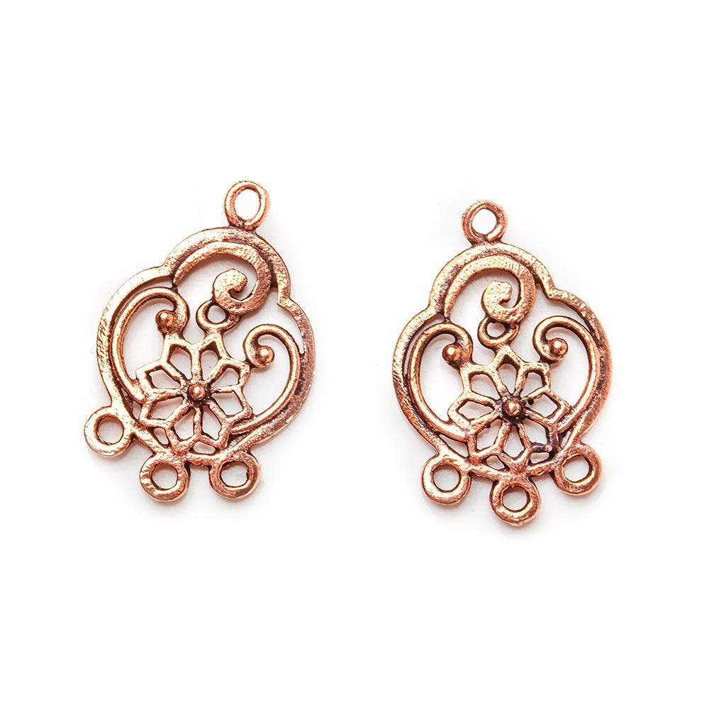  23x15mm Antiqued Copper Floral 3 ring Drop Charm Set of 2 