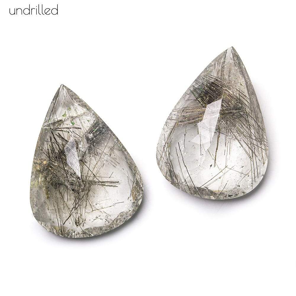  23x16x8mm Rutilated Quartz Gem Quality Pavilion Faceted Pear Focal Set of 2 
