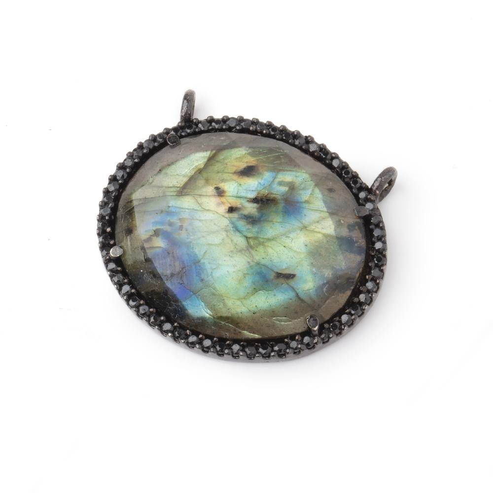  23x18mm Black Gold & Black CZ Bezel Labradorite Oval East West Connector 1 Focal Bead 