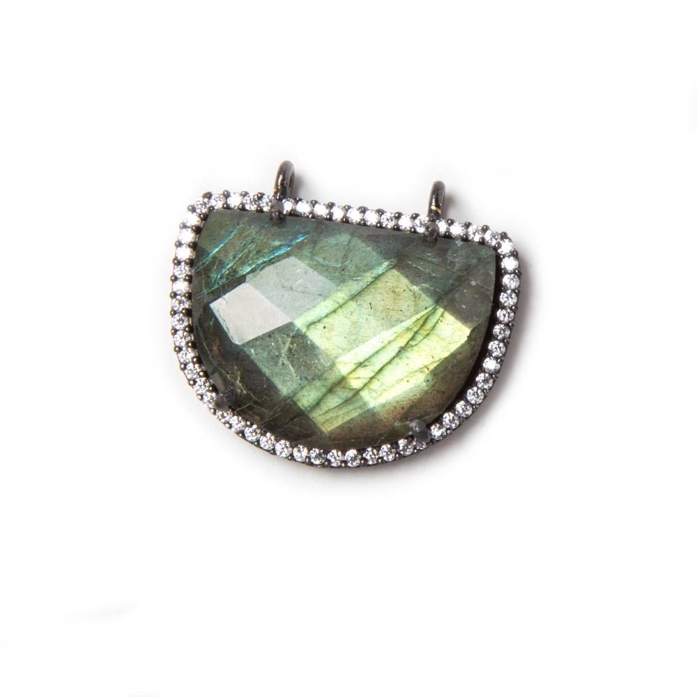  23x20mm Black Gold Bezeled CZ & Labradorite Half Moon East West Connector 1 pc 