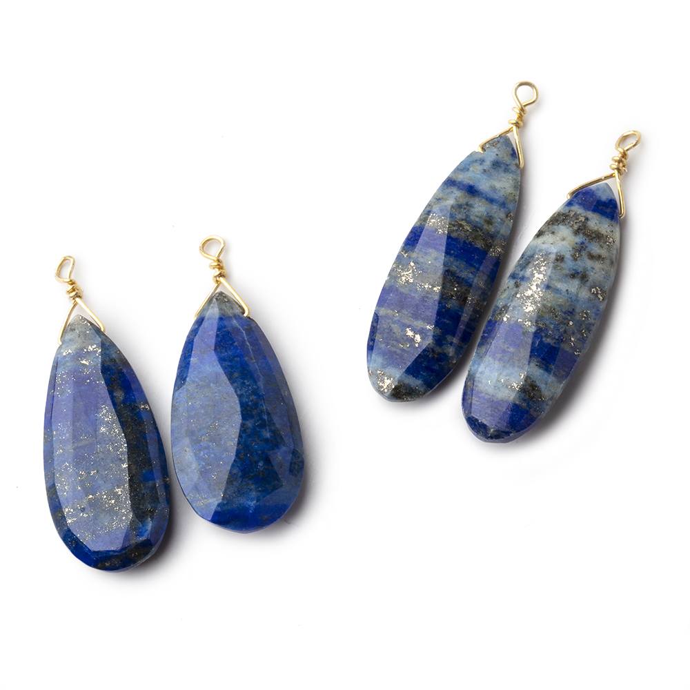  24-26mm Lapis Lazuli Vermeil Wire Wrapped Faceted Pear Set of 2 Focal Beads 
