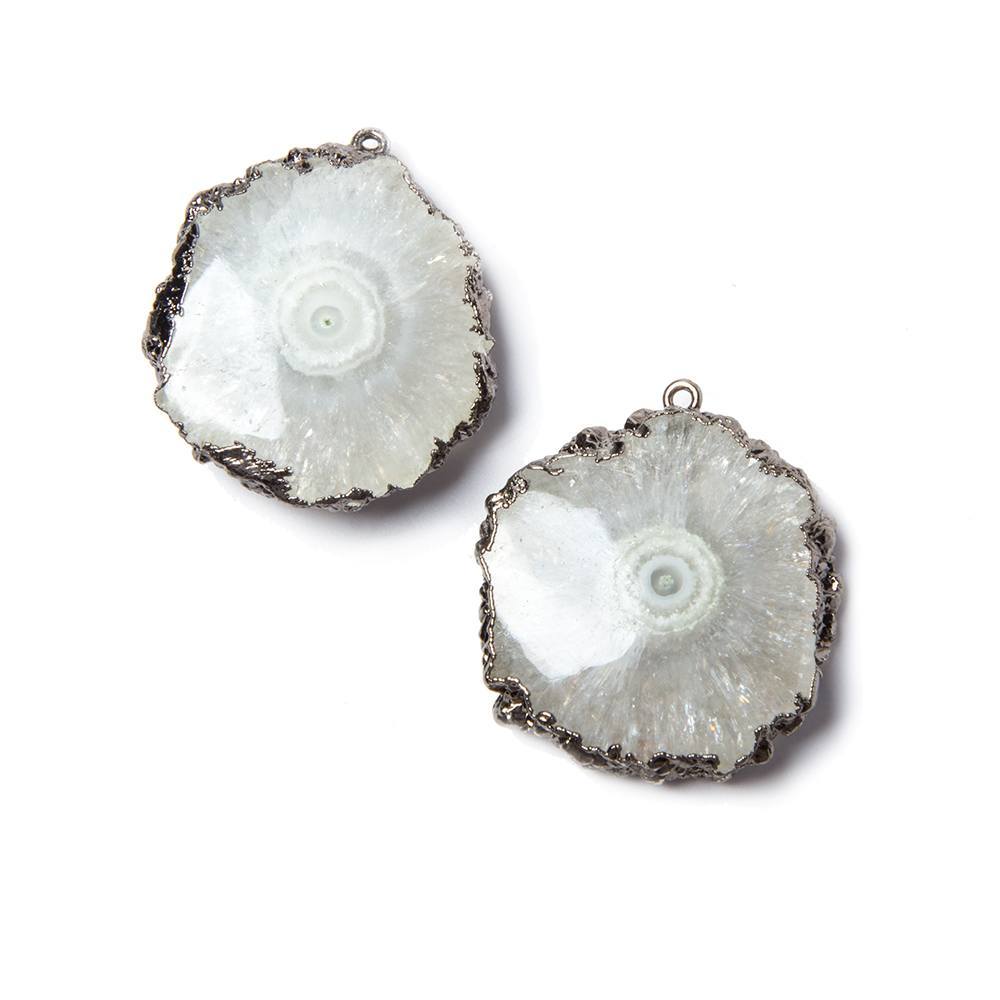  24x22mm Black Gold Leaf Edged Solar Quartz Stalactite Pendant Set of 2 